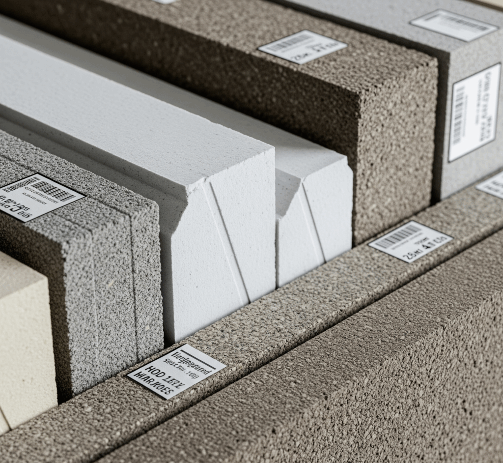 Zbliżenie na płyty izolacyjne wysokotemperaturowe do kominka i przemysłu oraz płyty uszczelkarskie Gambit, Polonit i Temac.